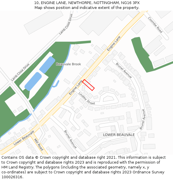 10, ENGINE LANE, NEWTHORPE, NOTTINGHAM, NG16 3PX: Location map and indicative extent of plot