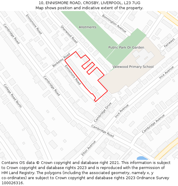 10, ENNISMORE ROAD, CROSBY, LIVERPOOL, L23 7UG: Location map and indicative extent of plot