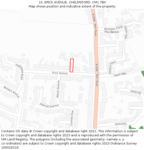 10, ERICK AVENUE, CHELMSFORD, CM1 7BX: Location map and indicative extent of plot