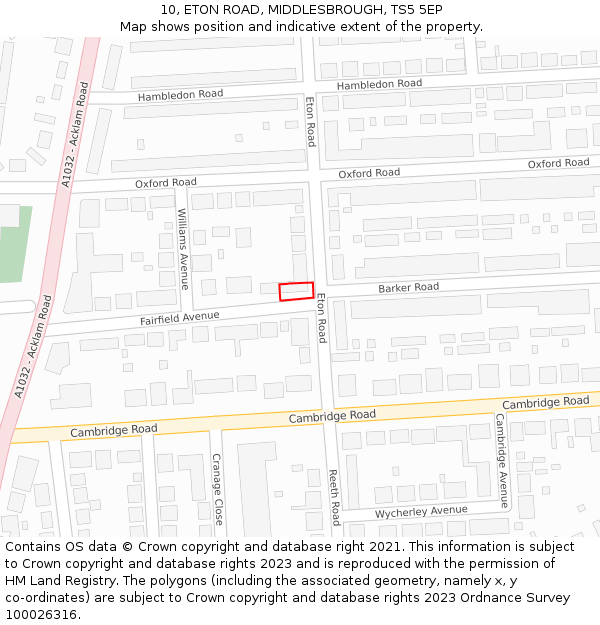 10, ETON ROAD, MIDDLESBROUGH, TS5 5EP: Location map and indicative extent of plot
