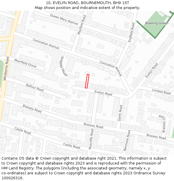 10, EVELYN ROAD, BOURNEMOUTH, BH9 1ST: Location map and indicative extent of plot