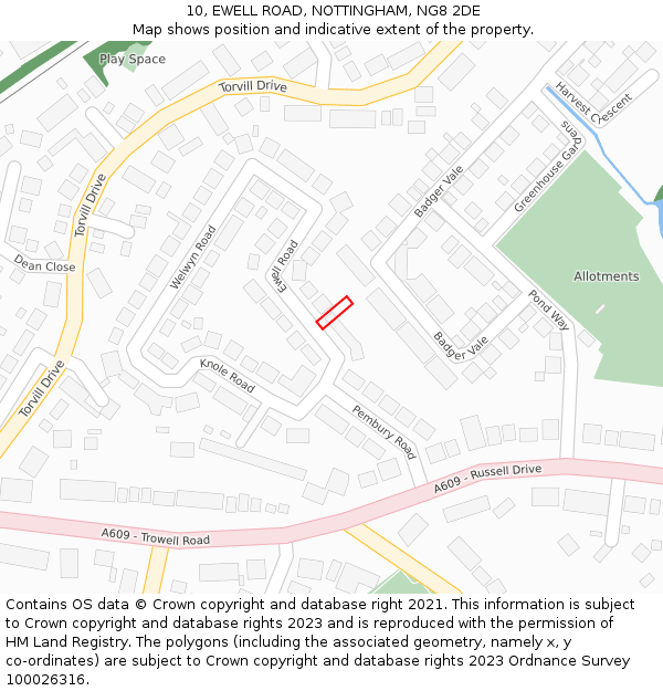 10, EWELL ROAD, NOTTINGHAM, NG8 2DE: Location map and indicative extent of plot
