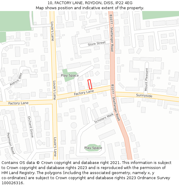 10, FACTORY LANE, ROYDON, DISS, IP22 4EG: Location map and indicative extent of plot