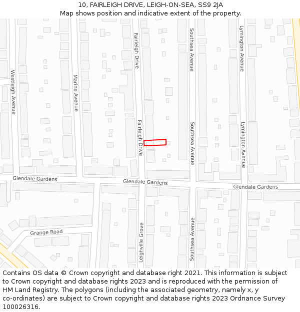 10, FAIRLEIGH DRIVE, LEIGH-ON-SEA, SS9 2JA: Location map and indicative extent of plot