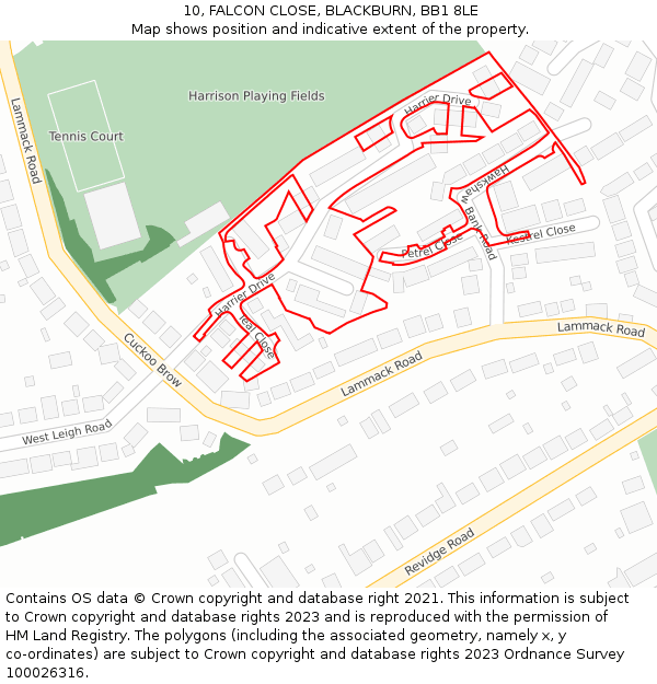 10, FALCON CLOSE, BLACKBURN, BB1 8LE: Location map and indicative extent of plot