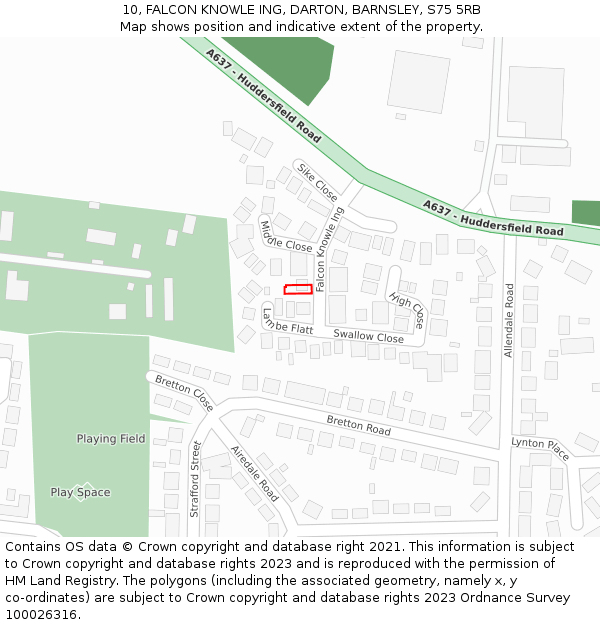 10, FALCON KNOWLE ING, DARTON, BARNSLEY, S75 5RB: Location map and indicative extent of plot