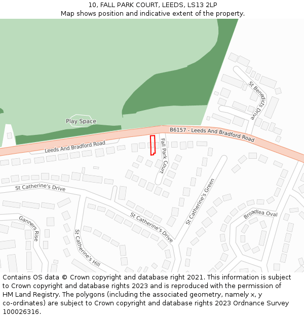 10, FALL PARK COURT, LEEDS, LS13 2LP: Location map and indicative extent of plot