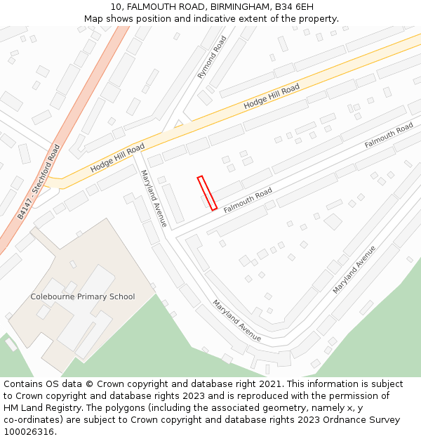 10, FALMOUTH ROAD, BIRMINGHAM, B34 6EH: Location map and indicative extent of plot