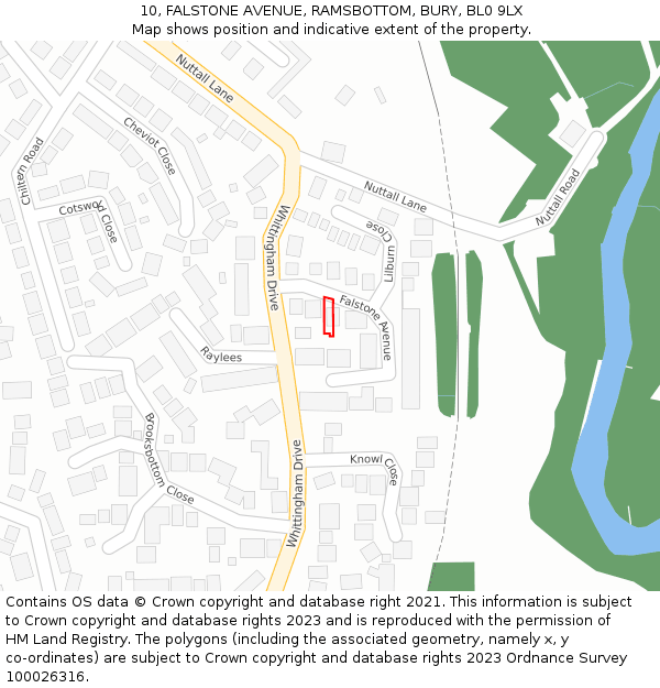 10, FALSTONE AVENUE, RAMSBOTTOM, BURY, BL0 9LX: Location map and indicative extent of plot