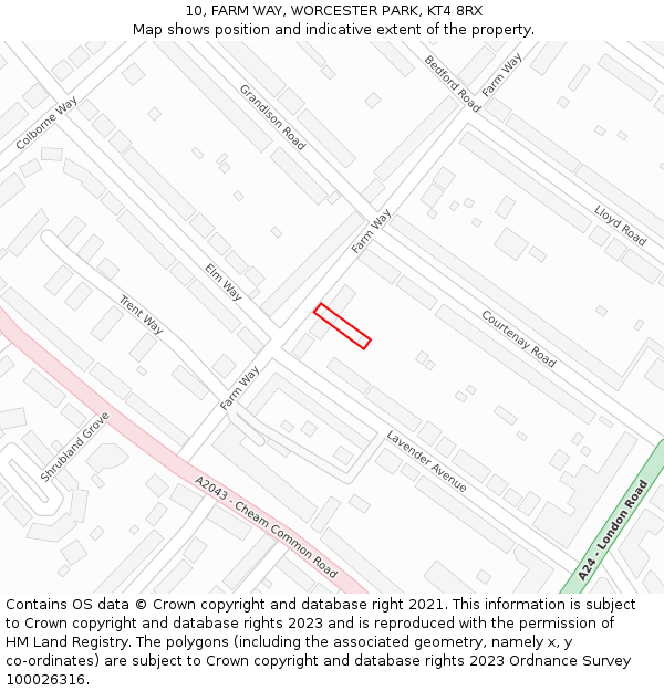 10, FARM WAY, WORCESTER PARK, KT4 8RX: Location map and indicative extent of plot