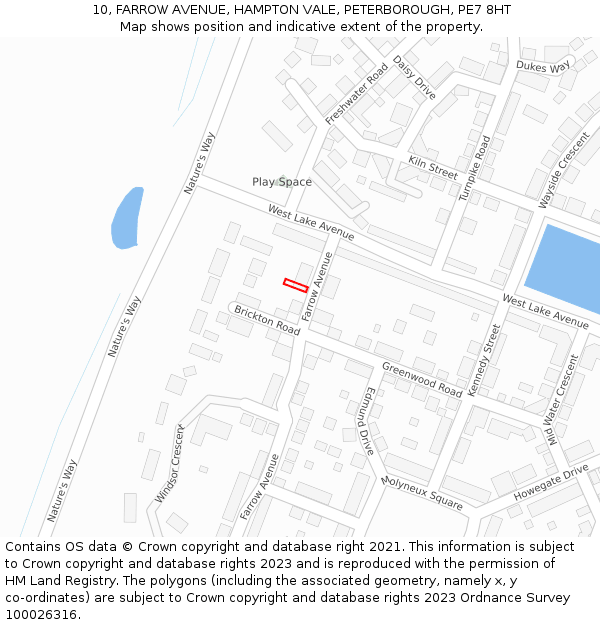 10, FARROW AVENUE, HAMPTON VALE, PETERBOROUGH, PE7 8HT: Location map and indicative extent of plot