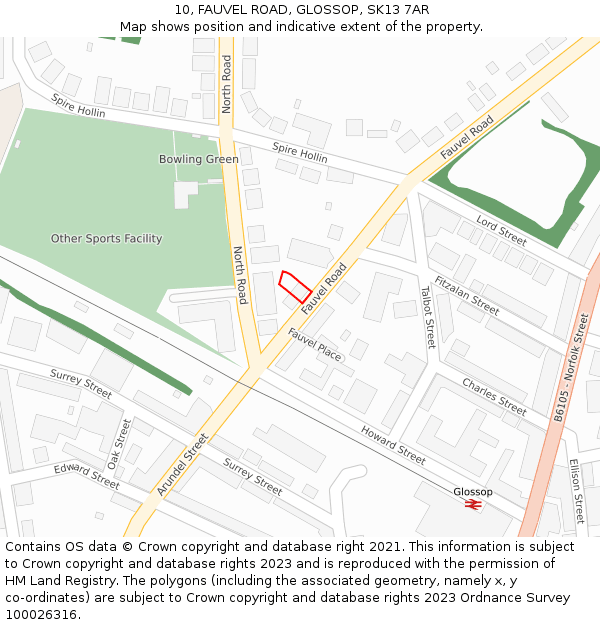 10, FAUVEL ROAD, GLOSSOP, SK13 7AR: Location map and indicative extent of plot