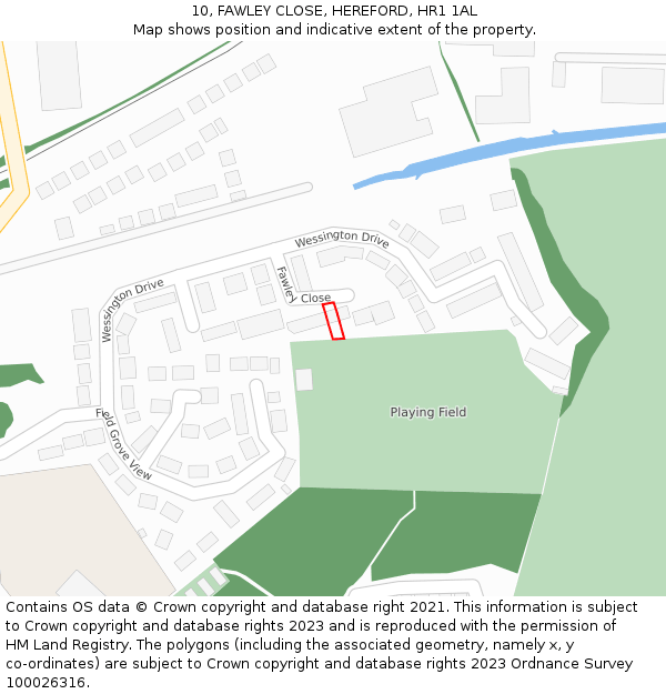 10, FAWLEY CLOSE, HEREFORD, HR1 1AL: Location map and indicative extent of plot