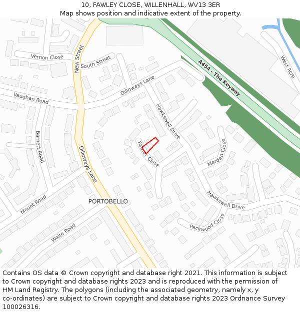 10, FAWLEY CLOSE, WILLENHALL, WV13 3ER: Location map and indicative extent of plot