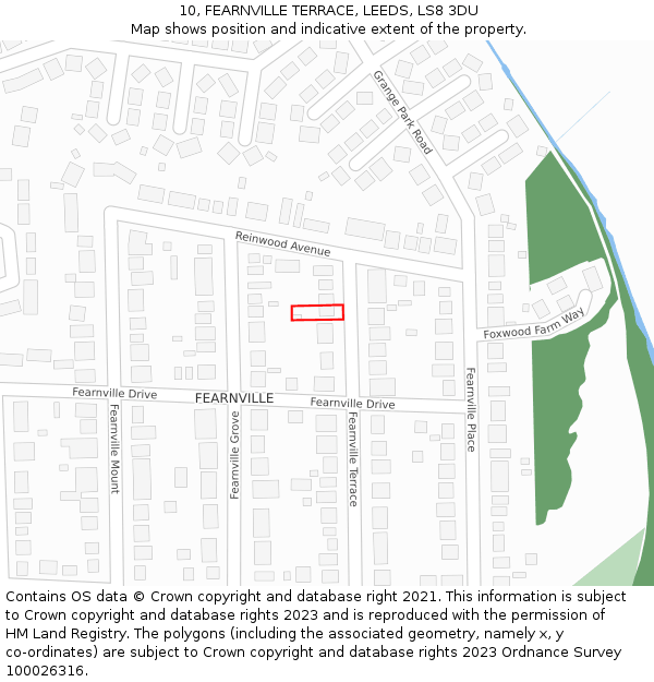 10, FEARNVILLE TERRACE, LEEDS, LS8 3DU: Location map and indicative extent of plot