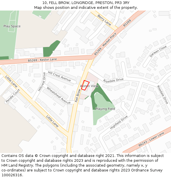 10, FELL BROW, LONGRIDGE, PRESTON, PR3 3RY: Location map and indicative extent of plot