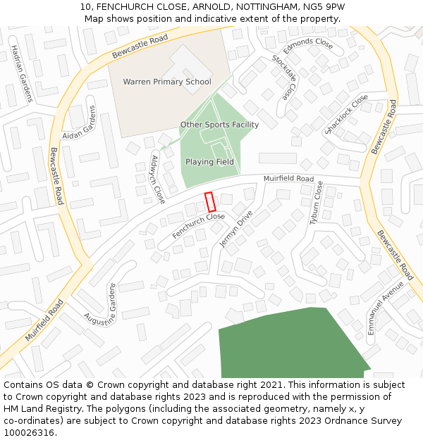 10, FENCHURCH CLOSE, ARNOLD, NOTTINGHAM, NG5 9PW: Location map and indicative extent of plot