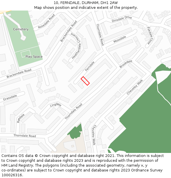 10, FERNDALE, DURHAM, DH1 2AW: Location map and indicative extent of plot