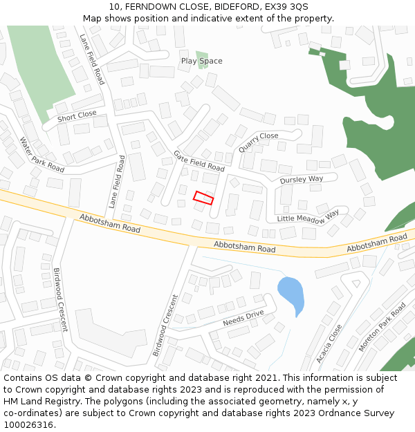 10, FERNDOWN CLOSE, BIDEFORD, EX39 3QS: Location map and indicative extent of plot