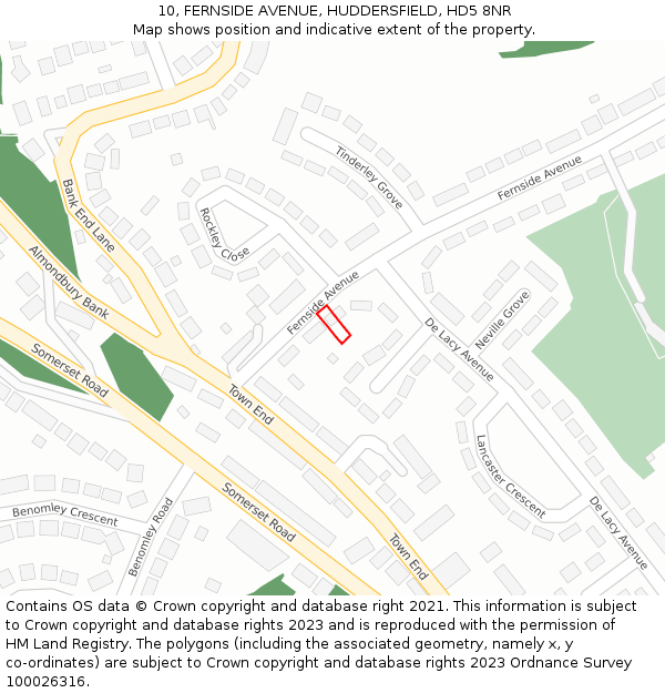 10, FERNSIDE AVENUE, HUDDERSFIELD, HD5 8NR: Location map and indicative extent of plot