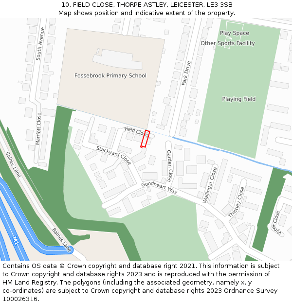 10, FIELD CLOSE, THORPE ASTLEY, LEICESTER, LE3 3SB: Location map and indicative extent of plot