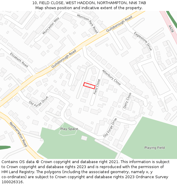 10, FIELD CLOSE, WEST HADDON, NORTHAMPTON, NN6 7AB: Location map and indicative extent of plot