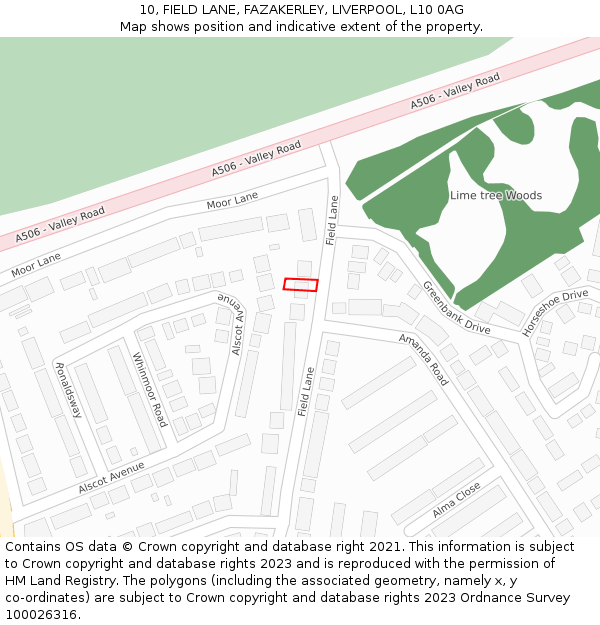 10, FIELD LANE, FAZAKERLEY, LIVERPOOL, L10 0AG: Location map and indicative extent of plot