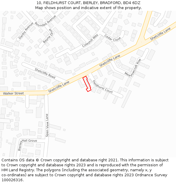 10, FIELDHURST COURT, BIERLEY, BRADFORD, BD4 6DZ: Location map and indicative extent of plot