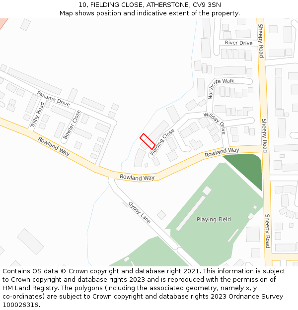10, FIELDING CLOSE, ATHERSTONE, CV9 3SN: Location map and indicative extent of plot