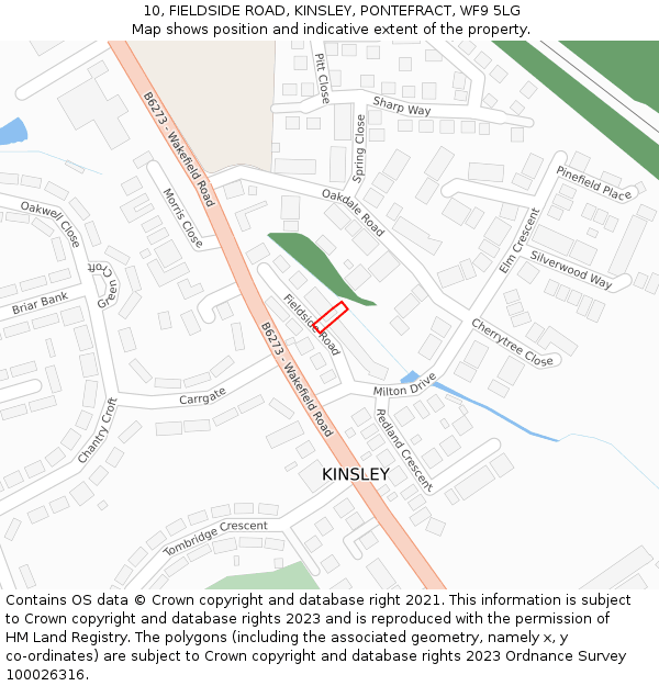 10, FIELDSIDE ROAD, KINSLEY, PONTEFRACT, WF9 5LG: Location map and indicative extent of plot