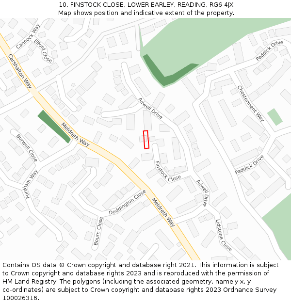 10, FINSTOCK CLOSE, LOWER EARLEY, READING, RG6 4JX: Location map and indicative extent of plot