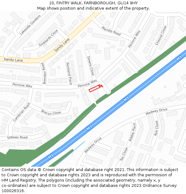 10, FINTRY WALK, FARNBOROUGH, GU14 9HY: Location map and indicative extent of plot