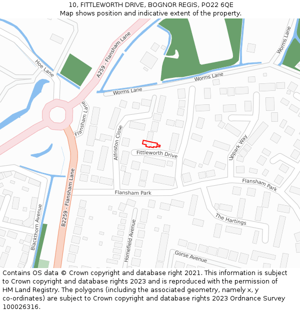 10, FITTLEWORTH DRIVE, BOGNOR REGIS, PO22 6QE: Location map and indicative extent of plot