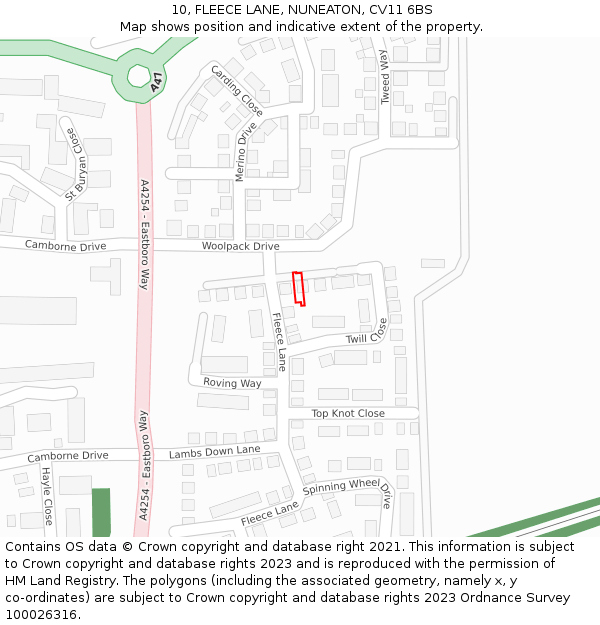 10, FLEECE LANE, NUNEATON, CV11 6BS: Location map and indicative extent of plot