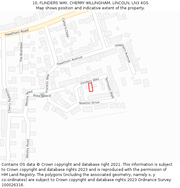 10, FLINDERS WAY, CHERRY WILLINGHAM, LINCOLN, LN3 4GS: Location map and indicative extent of plot
