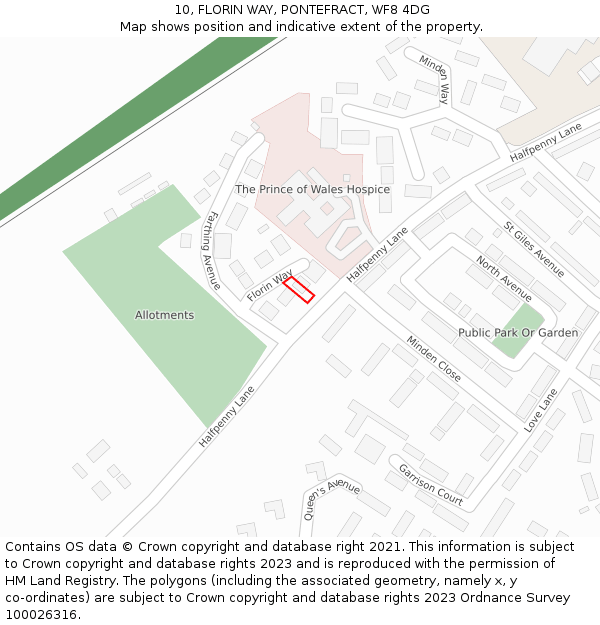10, FLORIN WAY, PONTEFRACT, WF8 4DG: Location map and indicative extent of plot