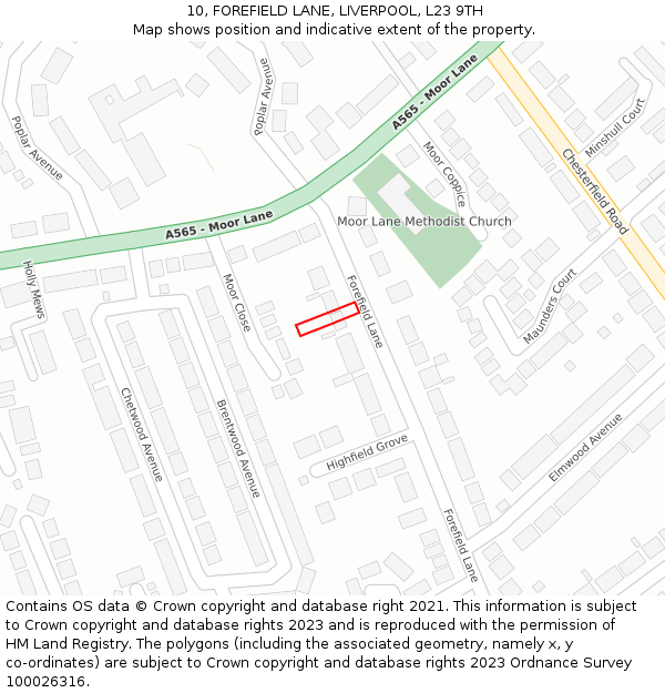 10, FOREFIELD LANE, LIVERPOOL, L23 9TH: Location map and indicative extent of plot