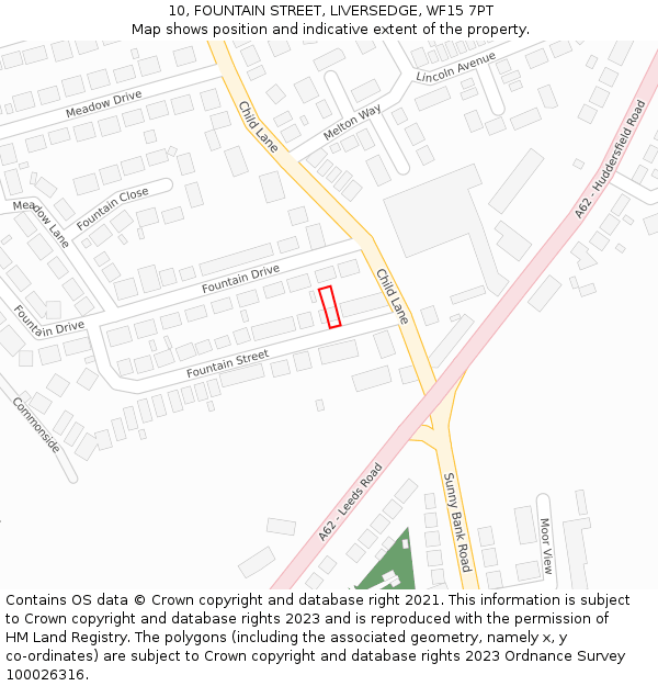 10, FOUNTAIN STREET, LIVERSEDGE, WF15 7PT: Location map and indicative extent of plot