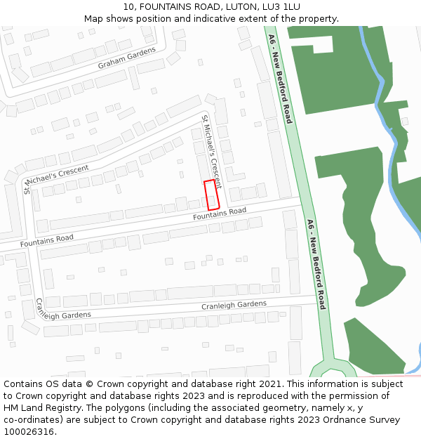 10, FOUNTAINS ROAD, LUTON, LU3 1LU: Location map and indicative extent of plot