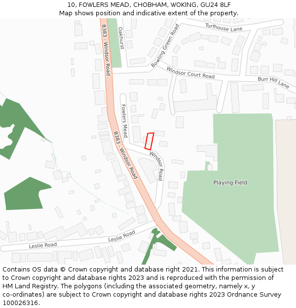 10, FOWLERS MEAD, CHOBHAM, WOKING, GU24 8LF: Location map and indicative extent of plot