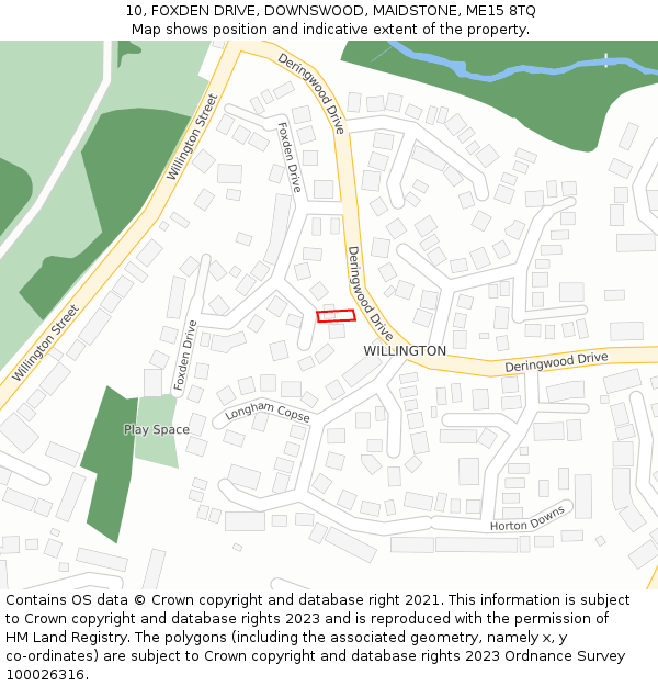 10, FOXDEN DRIVE, DOWNSWOOD, MAIDSTONE, ME15 8TQ: Location map and indicative extent of plot