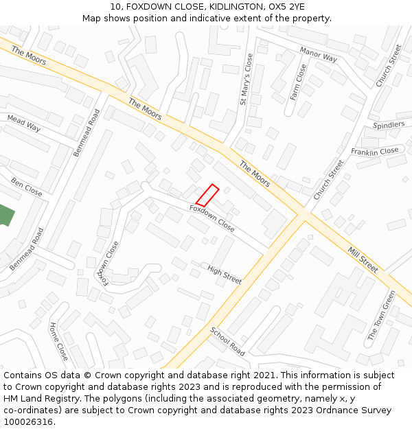 10, FOXDOWN CLOSE, KIDLINGTON, OX5 2YE: Location map and indicative extent of plot