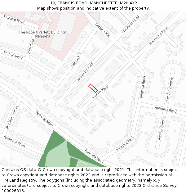 10, FRANCIS ROAD, MANCHESTER, M20 4XP: Location map and indicative extent of plot
