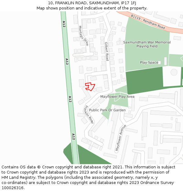 10, FRANKLIN ROAD, SAXMUNDHAM, IP17 1FJ: Location map and indicative extent of plot