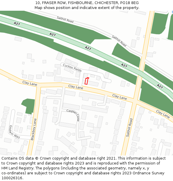 10, FRASER ROW, FISHBOURNE, CHICHESTER, PO18 8EG: Location map and indicative extent of plot