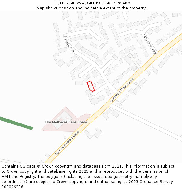 10, FREAME WAY, GILLINGHAM, SP8 4RA: Location map and indicative extent of plot
