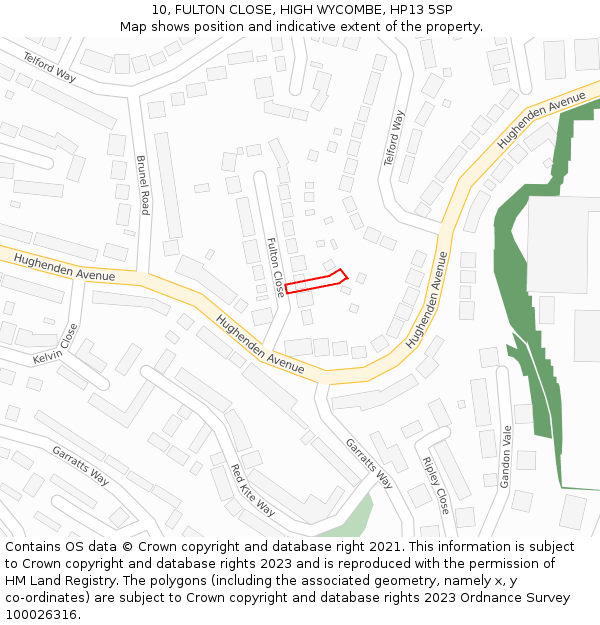 10, FULTON CLOSE, HIGH WYCOMBE, HP13 5SP: Location map and indicative extent of plot
