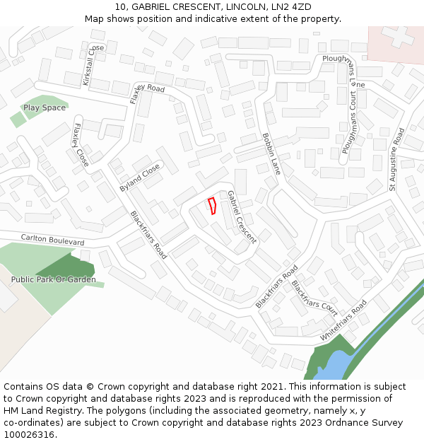 10, GABRIEL CRESCENT, LINCOLN, LN2 4ZD: Location map and indicative extent of plot