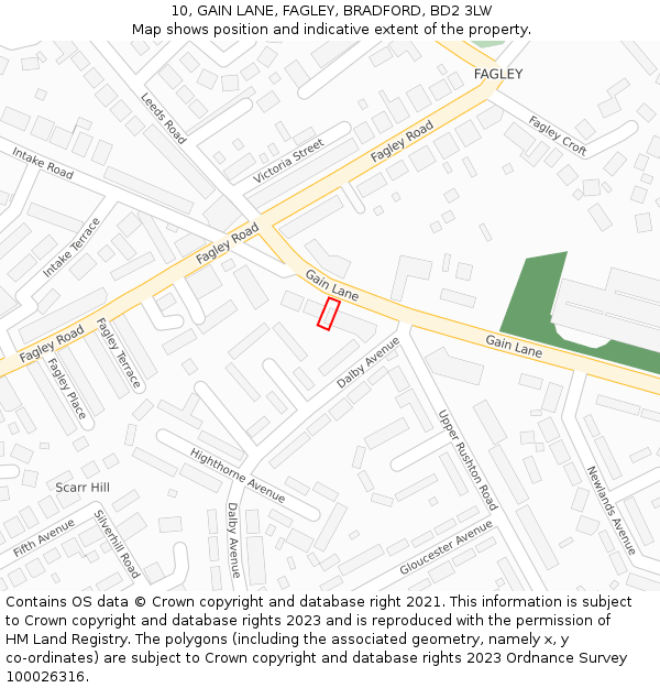 10, GAIN LANE, FAGLEY, BRADFORD, BD2 3LW: Location map and indicative extent of plot