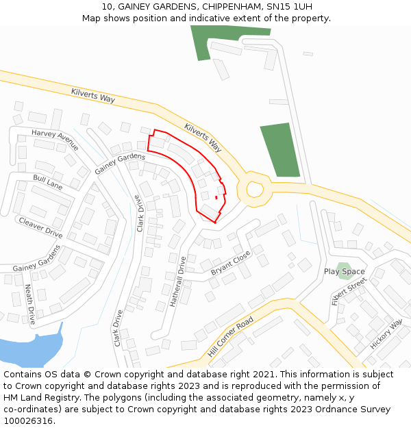10, GAINEY GARDENS, CHIPPENHAM, SN15 1UH: Location map and indicative extent of plot